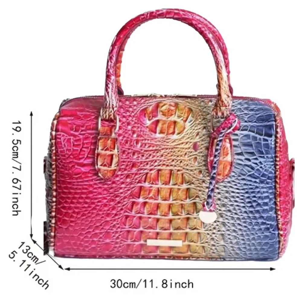 Luxury Crocodile Pattern Handbag, Classic Boston Bag Style